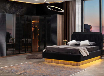 Brown-black bedroom set complete suite bed 2x nightstands